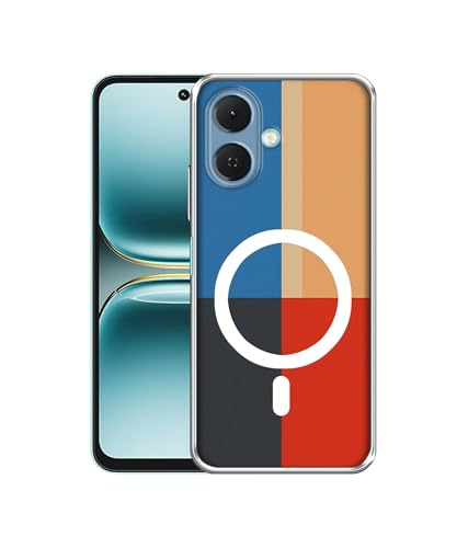 Image of Casotec Back Cover for Tecno Spark Go 2 4G Color Block Minimal Magnetic Ring Design (Not Magnetic Compatible) | UV Printed Soft TPU Shockproof Back Case for Tecno Spark Go 2 4G