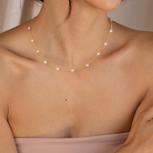 Dainty Pearl Pendant Necklaces for Women 14K Gold Plated Handmade Layered Pearl Chain Necklace Delicate Layered Pearl Necklace Everyday Jewelry Gift2