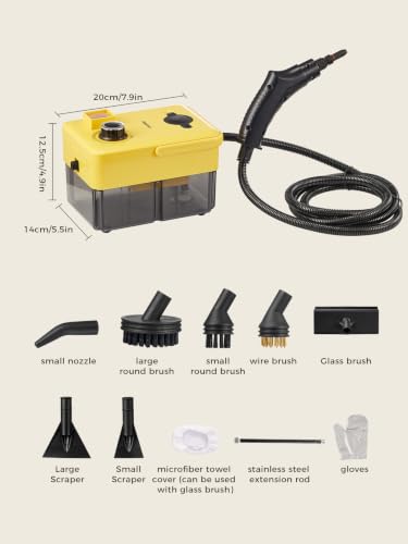 Image of Handheld Steam Cleaner, 2500W High Pressure Power Steamer with Multiple Attachments, Portable Steam Cleaner for Kitchen, Bathroom, Upholstery & Curtains, Chemical-Free (Yellow, Black)