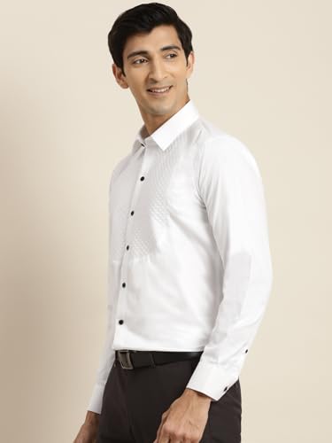 Image of Hancock Men White Pure Cotton Slim Fit Formal Shirt(5444White)