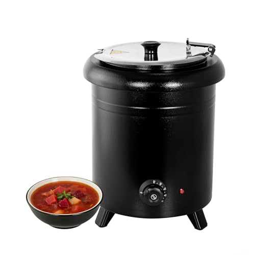 Hakka Soup Warmer Commercial 10L Electric Soup Kettle With Hinged Lid Detachable Stainless Steel Insert Pot Temperature Adjustable 30-85 Catering Food Warmer for Restaurant Buffet