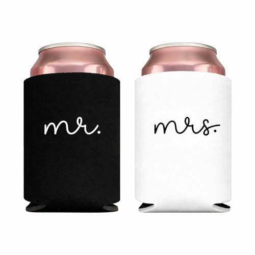 Pink Palm Co. Wedding Can Coolers Set of 2 &ndash; Foam Koozies for Bride and Groom, Wedding Toast,...
