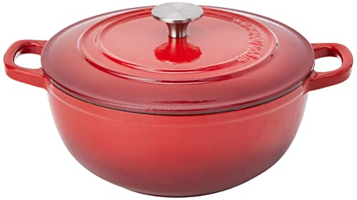 Argon Tableware 3.5L Round, Cast Iron Enamelled Casserole Dish, Oven Safe - Red