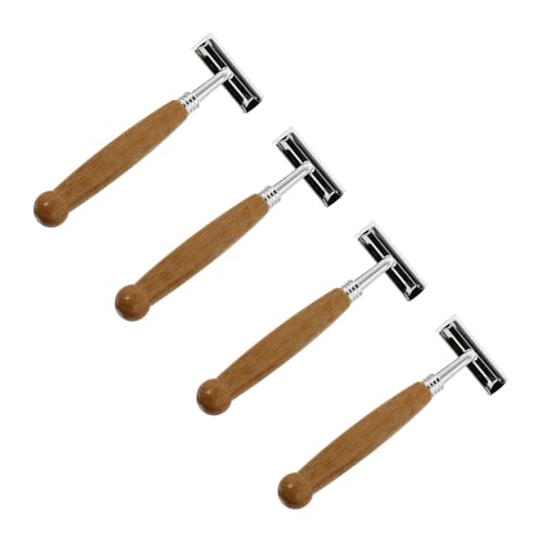 FUOYLOO Afeitadoras Manuales Clásicas Mango de Bambú, Paquete de 4 Unidades, Cuchillas Inoxidables para Barba de Hombre, Uso Diario y Viajes