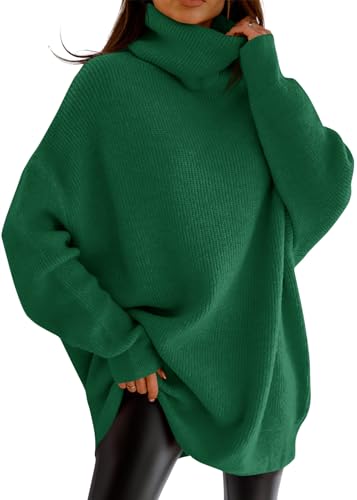 Image of Womens Turtleneck Oversized Sweater Batwing Chunky Pullover Sweater Casual Fall Loose Knit Jumper Top