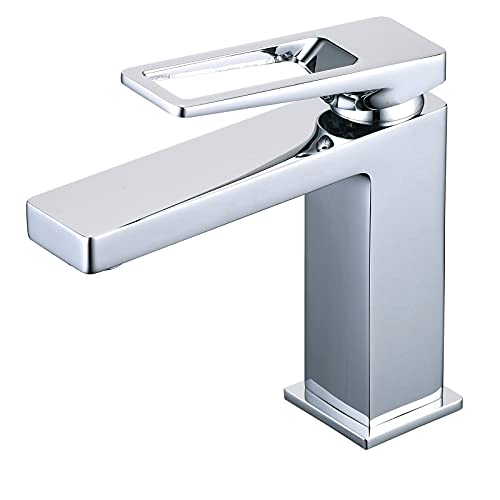 Chrome Bathroom Basin Mixer Taps, Single Lever Bathroom Sink Taps, Modern Bathroom Tap Faucet, Solid Brass, SHUNLI