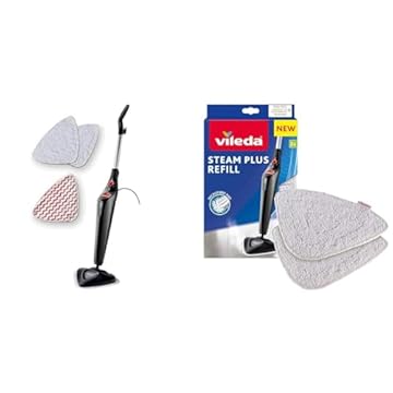 Vileda Steam PLUS con Power Pad|scopa a vapore|pulizia e igiene| & Panno Ricambio Scopa Vapore, in Microfibra 3D, Compatibile con Lavapavimenti a Vapore 100°C