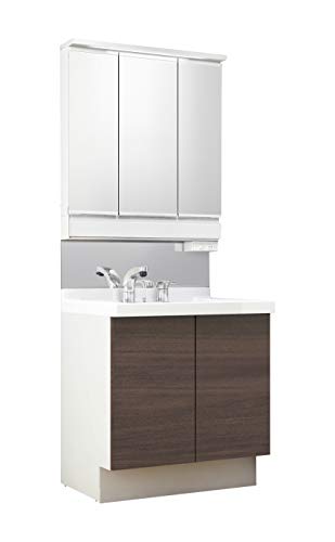 LIXIL(リクシル) INAX 洗面化粧台 セット J1シリーズ シングルレバーシャワー水栓 扉タイプ 寒冷地仕様 クリエダーク 間口750mm J1NT1-755S(8)YN/LD2H & 3面鏡全収納タイプ スリムLED スマートポケット付 MJ1X