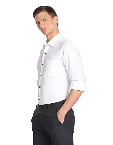 Image of Arrow Men's Solid Full Sleeve Slim Fit Cutaway Collar Cotton Formal Shirt (ARADOSH1381 Contrast White 42)
