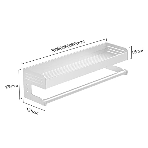 Caddy de douche blanc en aluminium 60cm avec crochets pour rangement mural