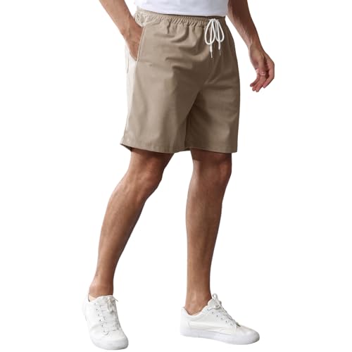 Image of Mens Corduroy Shorts Cotton Blend Lightweight Soft Summer Shorts Elastic Waist Beach Casual Short for Men with Pockets