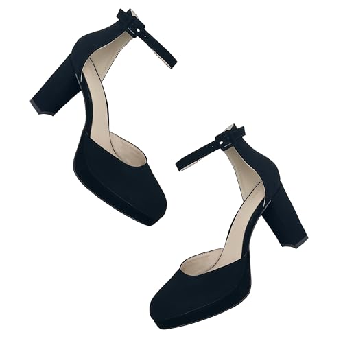 Chunky Closed Toe Heels for Women, Women's Platform Chunky Heels Closed Toe Block Ankle Strap Dress Buckle Round Toe Wedding Party Comfortable Pumps Shoes3