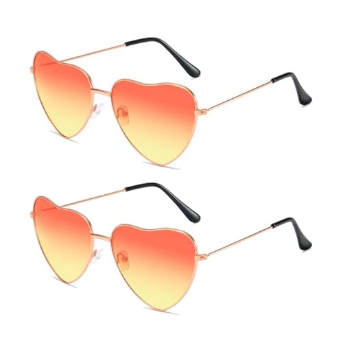 2Paar Herz Sonnenbrille Hippie Sonnenbrille Retro 60er 70er Jahre Herzform Sonnenbrille für Damen Herren Hippie Brille Herzförmige Sonnenbrillen Herzbrille für Karneval Motto Party Festivals Maskerade