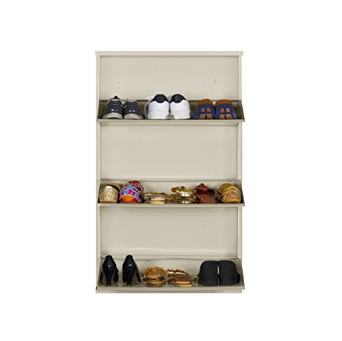 Image of DELITE KOM 24 Inch Wide, 3 Shelf Metal Shoe Rack Wall Mounted for Home with Central Lock Holds Upto 9 Shoes or 15 Slippers Pair | 1 Year Warranty | (41 x 24 x 5 Inch, Full Ivory) | DIY | Space Saving