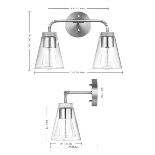 Image of Globe Electric 2-Light Vanity Light, Brushed Nickel Finish, Clear Glass Shades