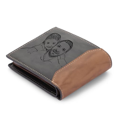 Custom Gifts for Dad Fathers Day - Personalized Names & Photo Leather Wallet for Men Slim Bifold Wallet for Father with ID Window Wallet for Him Husband (2 names)2