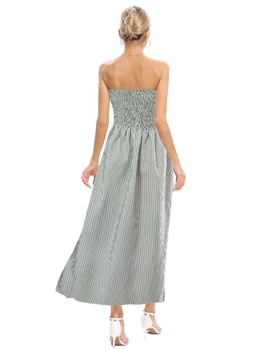 Image of Aigeman Women Strapless Tube Maxi Dress Flowy Swing Long Beach Sundress Sleeveless Boho Summer Dress with Pokets 330