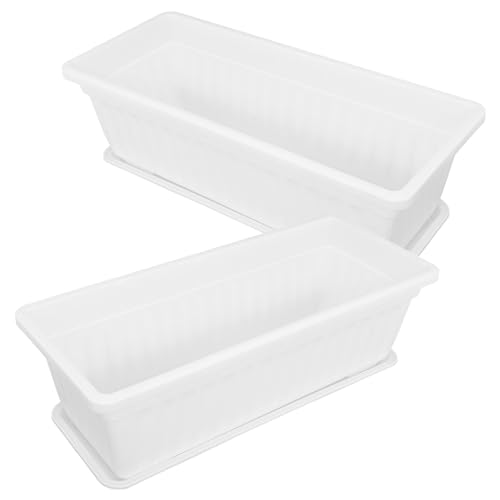 SHOWERORO Macetas Rectangulares de Plástico para Plantar Verduras con Bandeja, Resistentes a Rayones y No Se Decoloran, Ideales para Jardín de Balcón, Paquete de 2 Piezas