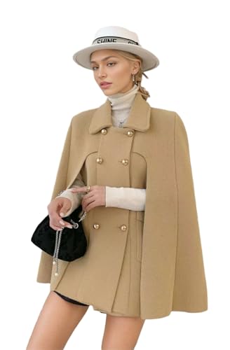 CHARTOU Women's Elegant Poncho Double-Breast Slit Sleeve Flowy Wool Blend Cape Cloak Coat2