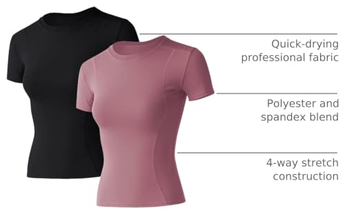 Image of Loovoo Women Workout Shirts, 1 /2 /3 Pack Short Sleeve Compression Tee | Tight Fit Gym Basic Tops, Athletic Quick Dry Crew Neck 4-Way Stretch, Flat Seams Ideal for Yoga, Gym, Running and Daily Wear