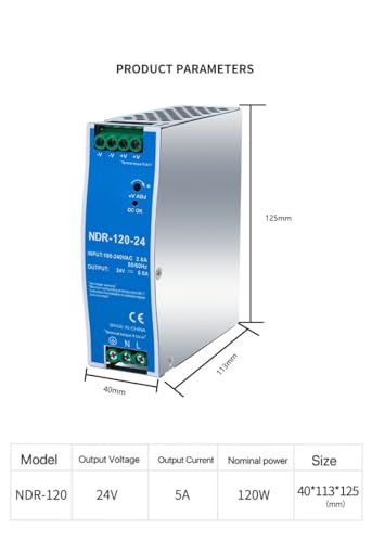 Image of 24VDC DIN Rail Power Supply NDR120-24 120W 24v 5a Power Supply Output 24VDC 5A with Dual Output 120vac to 24vdc Power Supply