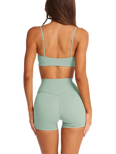Image of LASLULU Womens Adjustable Spaghetti Straps Sports Bra Square Neck Wireless Padded Workout Yoga Crop Tops