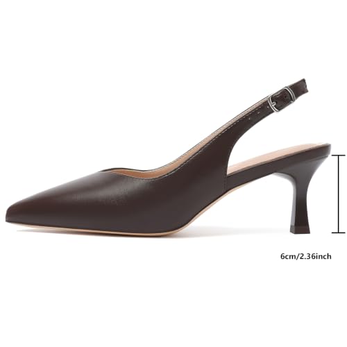 Image of Susanny Slingback Kitten Heels Elegant Dressy Pumps for Women Closed Pointy Toe Sexy Chunky High Heels Wedding Bride Prom Party Dress Shoes