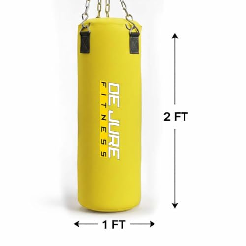 Image of De Jure Fitness Heavy Duty Punching Bag with Rust-Proof Stainless Steel Hanging Chain | Durable Polyester Fabric | Comfortable Recycled Filling | Boxing MMA, Kickboxing (Polyester-Filled-Yellow, 2 Ft)