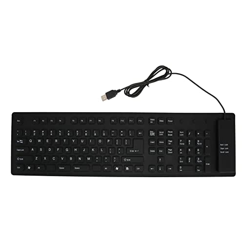 SOMK Clavier en Silicone, Clavier D'ordinateur Pliable 109 Touches, Clavier USB Filaire Imperméable Et Anti Poussière pour Ordinateur de Bureau Ou Portable, Clavier Ergonomique Compact Et(Le Noir) Cover