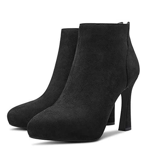 Aachcol Women Inner Platform Ankle Boots Short Bootie Pumps Close Pointed Toe Slip-on Stiletto High Heel Dress Shoes Suede Zipper 4 Inch4
