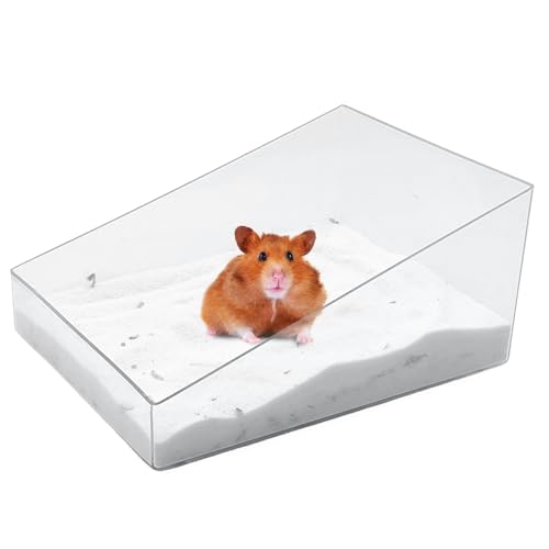 Acsist Hamster Sand Bath Box Transparent Acrylic Sand Bath Container Bathroom & Digging Room Hamster Cage Accessories for Dwarf & Syrian Hamsters Gerbils Mice Lemming Transparent