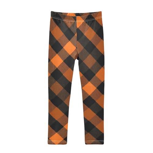 Girls Leggings Orange Black Tartan Plaid Kids Length Leggings Pants Toddler Athletic Soft Tights Trousers 4T