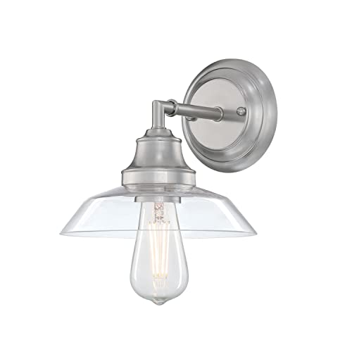 Image of Westinghouse 6129100 Iron Hill Vintage-Style One Light Wall Fixture, Brushed Nickel Finish, Clear Glass