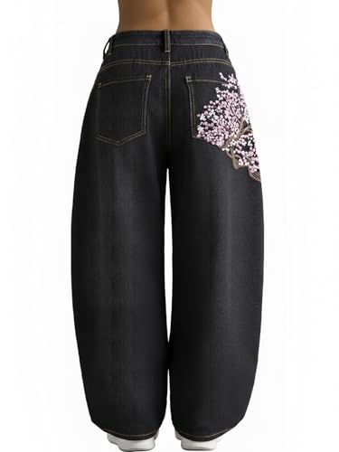 Image of EMMIOL Women Hip Hop 90s Vintage Baggy Jeans Denim Pants Mid Waist Jeans