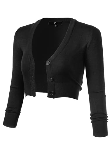 Image of Allsense Women's Cropped Bolero Shrug Cardigan | 3 /4 Sleeve, Button Down, Lightweight Knit Sweater