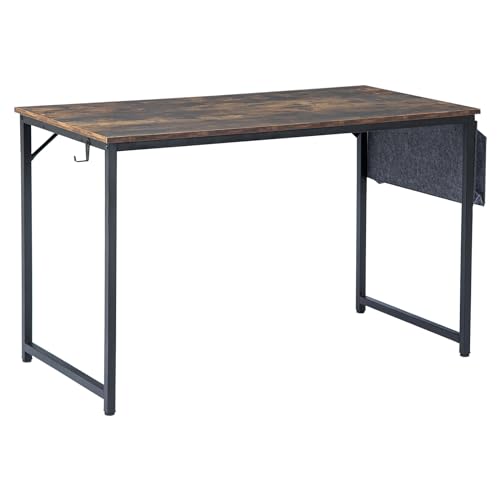 Computer Desk 48 Inch Office Small Computer Desk Modern Simple Style Writing Study Work Table with Storage Bag & Iron Hook for Home Bedroom Walnut
