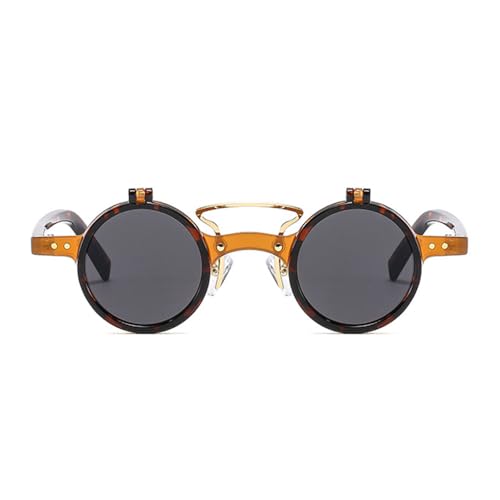 Image of HYLLE Retro Flip-Up Round Goggles Seampunk Sunglasses for Men Women 90s Style