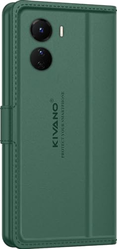 Image of KIVANO LUXE Compatible for Vivo T2x 5G / Vivo Y56 5G / Vivo Y16 4G Luxury Handmade Leather Magnetic Flip Folio Case | Card Holder & Kickstand | Slim Protective Cover | Unisex - Green