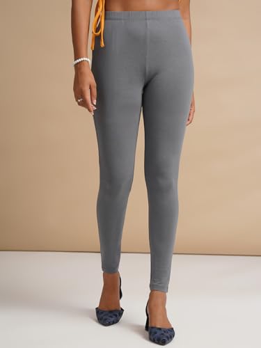 Image of ONE SKY Women Full Length Leggings | Cotton Modal Spandex Blend | High Waist Stretchable & Bio-Washed Fabric | Colour-Lock Technology | Comfortable Leggings for Women