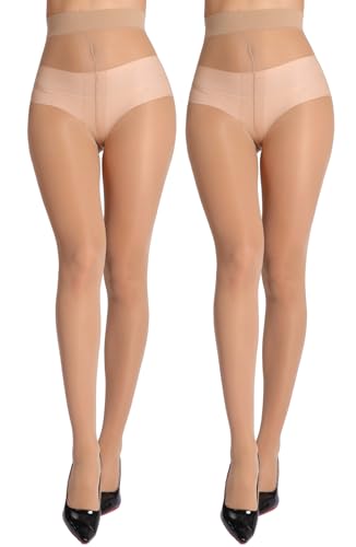 Image of MERYLURE 20D Sheer Black Tights for Women, T-Crotch Ultra Thin Pantyhose High Waist Stockings Reinforced Toes 2 Pairs