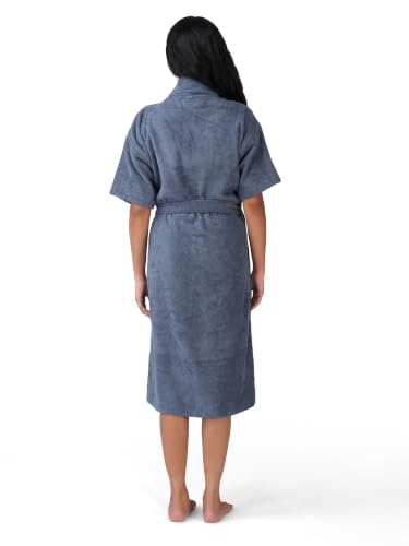 Image of RANGOLI Premium Women's Knee-Length 460 GSM Bamboo Bathrobe in Half Sleeves with 2 Pockets & Belt Closure with Ultra Soft Fabric & Skin-Friendly (Blue-XL) | Royal Bamboo