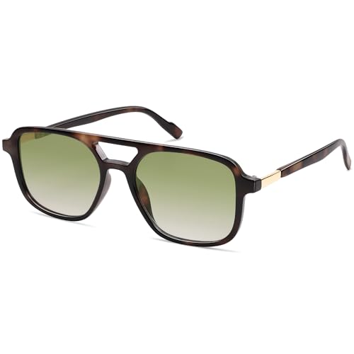 Sojos Retro Aviator Sunglasses For Women Men,Trendy Rectangle Womens Mens Shades Sun Glasses Sj2202 Leopard Green Grading