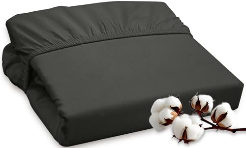 Image of ROYALE LINENS 300 Thread Count 100% Long Staple Combed Cotton Fitted Sheet Twin - Super Soft Deep Pocket Bottom Sheet - Fitted Sheets Only - Elastic Sheets (Twin, Black)