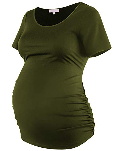 Bhome Maternity Shirt Short Sleeve Tshirt Summer Layering Pregnancy Tee, Army Green, Small