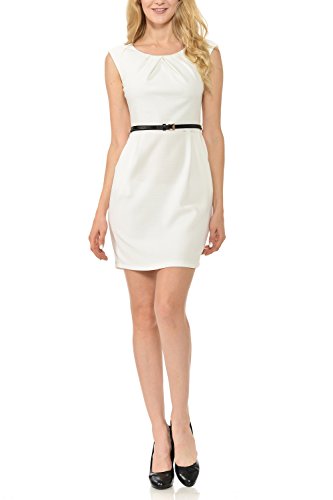 Auliné Collection Women's Color Office Workwear Sleeveless Sheath Dress Off White Large