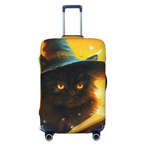 Halloween Blue Witch Hat Black Cat Travel Luggage Covers - Elasticity Suitcase Covers Protector for Luggage 18-32 Inch