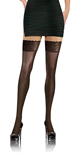 sesto senso Bas Autofixant Dentelle avec Silicone 8 DEN Collant Invisible Sexy Sous-vêtements Femme Noir XL/XXL Black Cover
