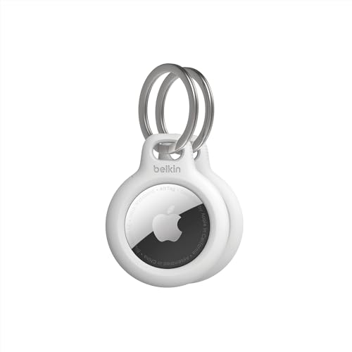 Image of Belkin Apple AirTag Secure Holders with Key Ring - Durable, Scratch-Resistant Case with Open Face & Raised Edges - Protective AirTag Keychain Accessory for Keys, Pets, Luggage, & More - 2-Pack White