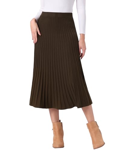 Allegra K Women's Casual High Waist A-Line Pleated Knitted Skirt Sweater Midi Skirts