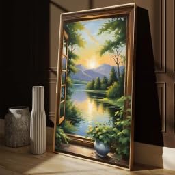 Affiche toile lac de montagne nature paisible pour un salon cocooning 70x130cm